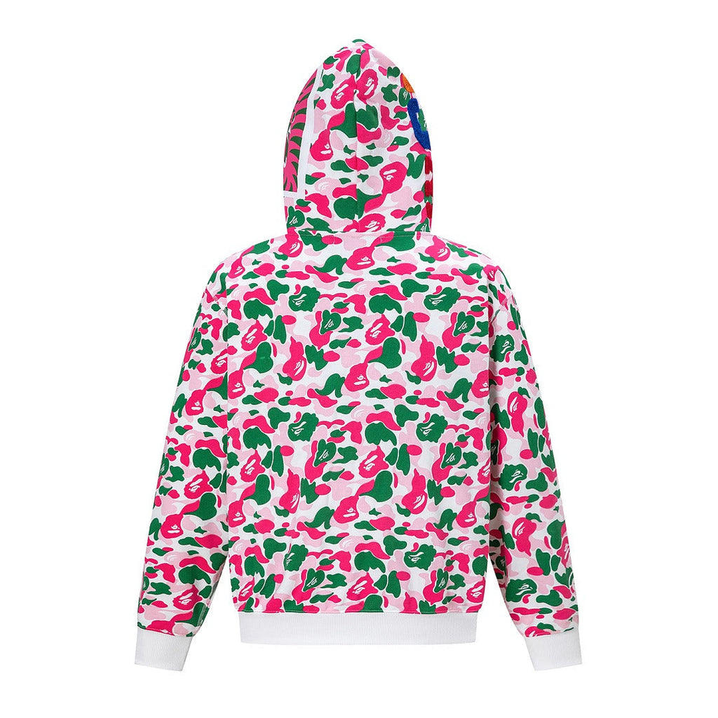 BAPE Shark Full Zip Camo Hoodie (Pink, Green & White Multi-Camo)
